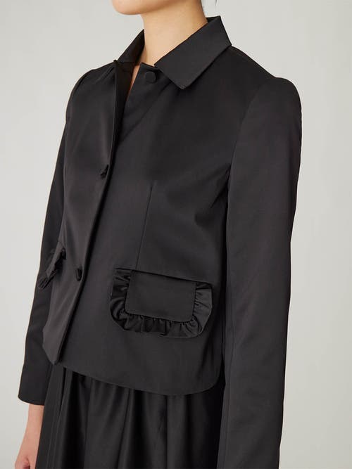 Rebecca Taylor Techy Sateen Ruffle Pocket Jacket In Black
