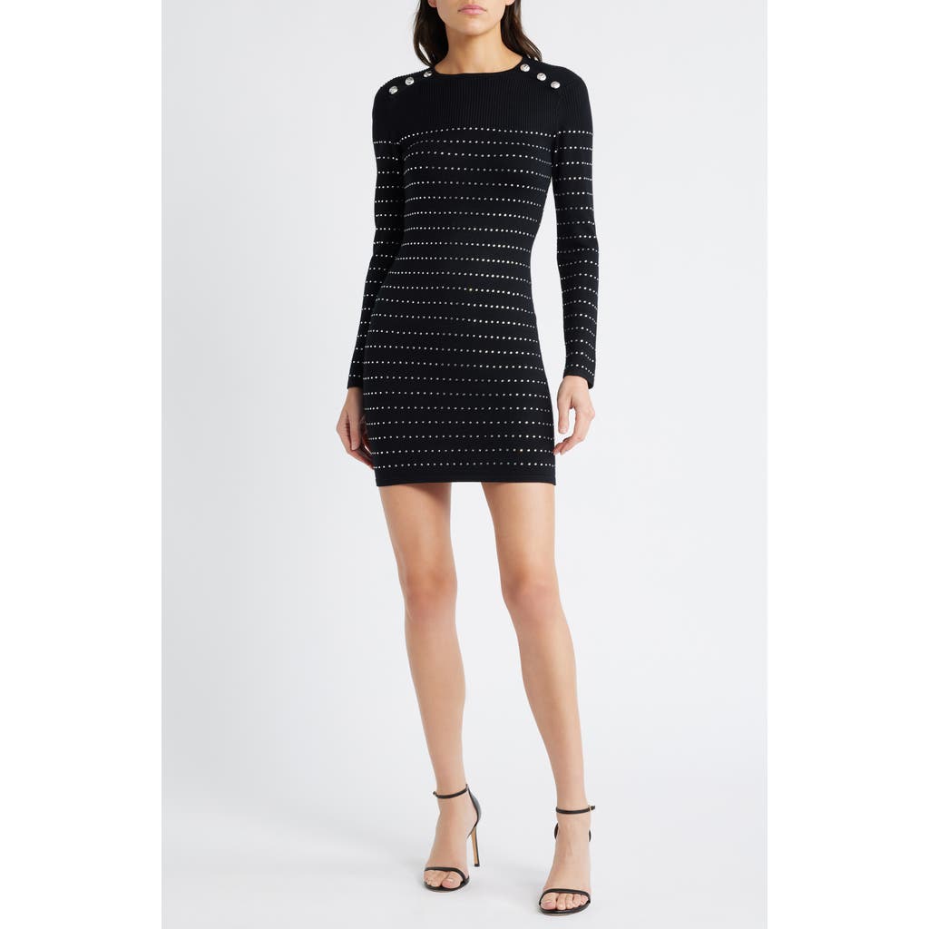 bebe Rhinestone Long Sleeve Sweater Dress in Black/Silver