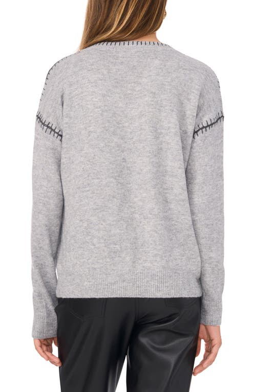 Shop Vince Camuto Whipstitch V-neck Sweater In Light Heather Grey