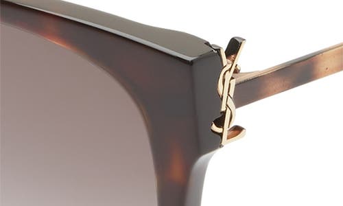 Saint Laurent 56mm Rectangular Sunglasses In Shiny Dark Havana/grey Grad