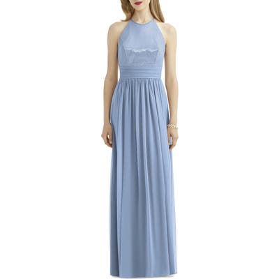 After Six Sequin Open Back Chiffon Gown, Blue