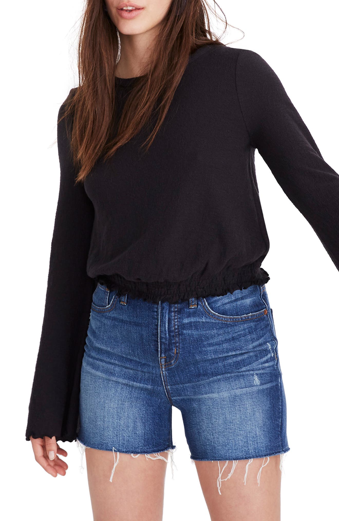 smocked bell sleeve top