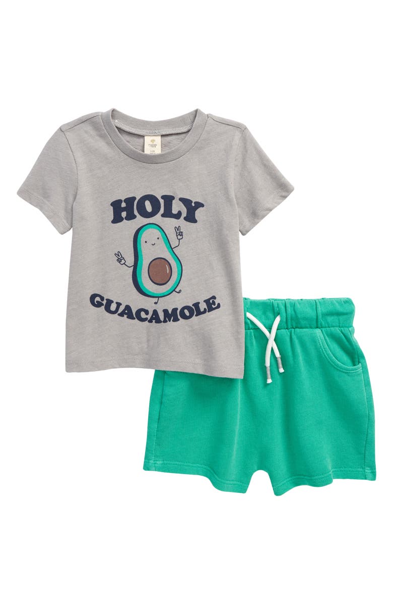 TUCKER + TATE Graphic Tee & Shorts Set, Main, color, GREY ALLOY HEATHER AVOCADO
