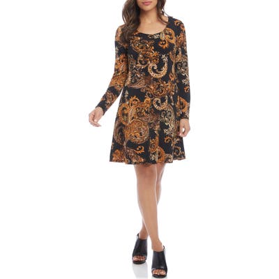 Karen Kane Erin Paisley Print Long Sleeve A-Line Dress, Metallic