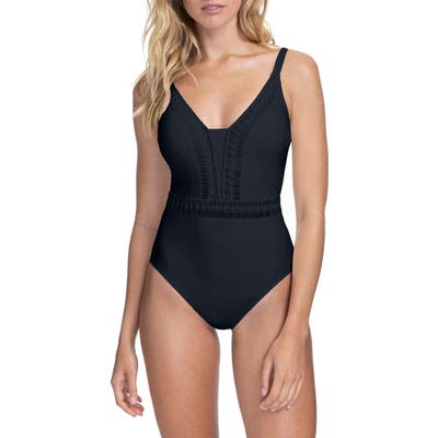 Profile By Gottex Roulette V-Neck One-Piece Swimsuit, Black