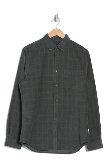 Ben Sherman Windowpane Long Sleeve Cotton Corduroy Button-up Shirt In Canopy Green