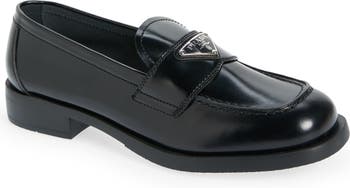 Prada Men's Spazzolato Leather Loafers - Nero - Size 9.5
