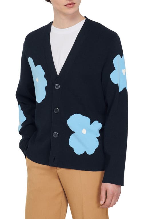 sandro Flower Cardigan in Navy Blue