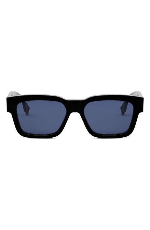 'Fendi O'Lock 53mm Rectangular Sunglasses in Shiny Black /Blue at Nordstrom