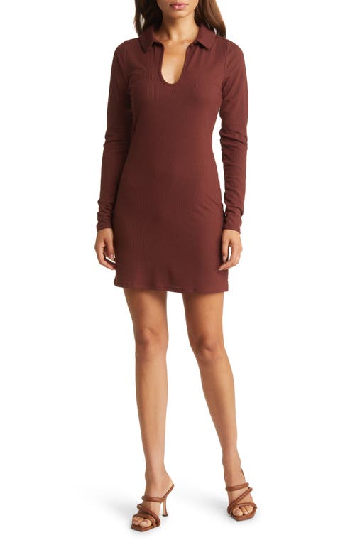 Fourteenth Place Sierra Rib Long Sleeve Minidress in Rum