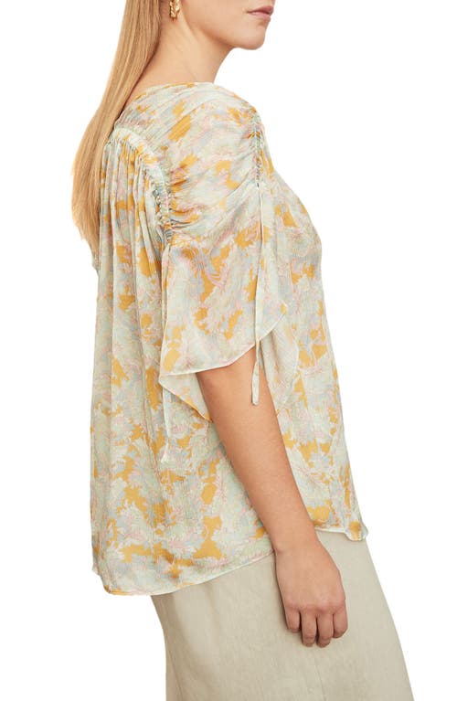 Vince Lotus Ruched Flutter Sleeve Blouse In Warm Sand