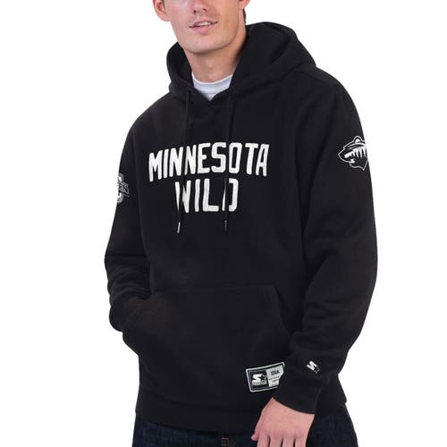 Men's Starter Black Minnesota Wild Hat Trick Pullover Hoodie