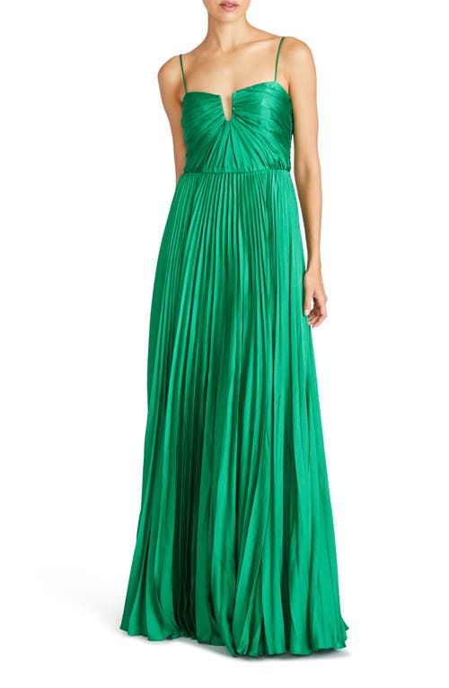 ML Monique Lhuillier Helena Pleated Satin Gown Clover Green at Nordstrom,