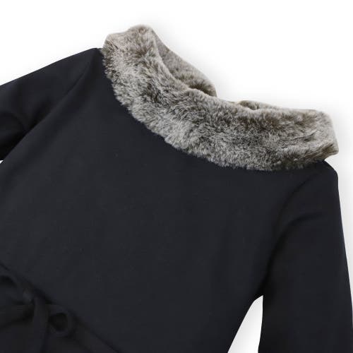 Hope & Henry Girls' Long Sleeve Ponte Dress With Faux Fur, Kids In Black Long Sleeve