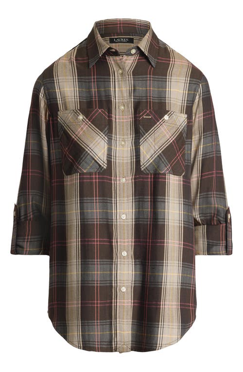 Shop Lauren Ralph Lauren Plaid Button-up Shirt In Brown/tan/blue Multi