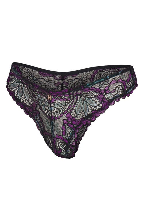 Savage X Fenty Romantic Corded Lace Brazilian Briefs In Black Caviar/purple Metallic