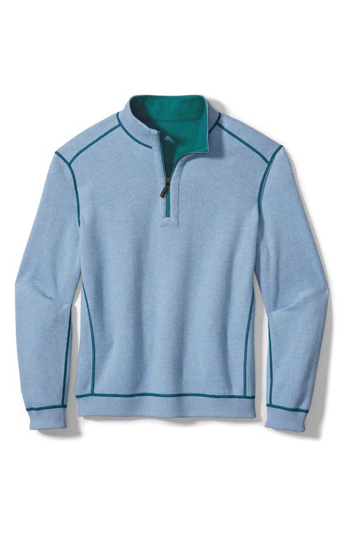 Tommy Bahama Flipshore Reversible Quarter Zip Pullover in Largo Teal Heather at Nordstrom, Size X-Large