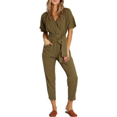 Billabong High Flyer Faux Wrap Crop Jumpsuit, Green