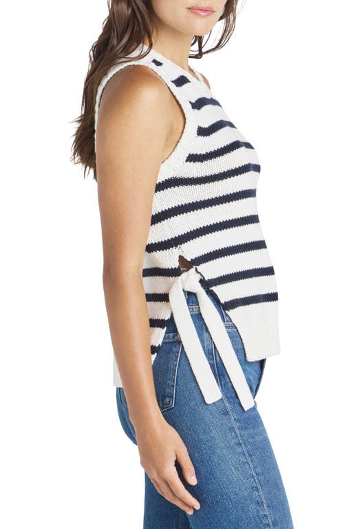 Shop Splendid Zoey Stripe Side Tie Sleeveless Sweater In White/navy