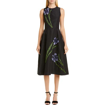 Carolina Herrera Embellished Floral Silk Dress, Black