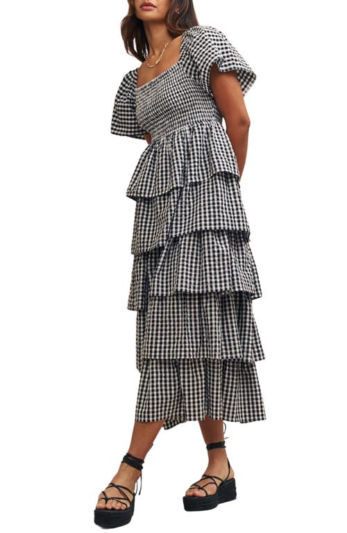 Nobody's Child Rosalia Gingham Tiered Organic Cotton Maxi Dress Black at Nordstrom,