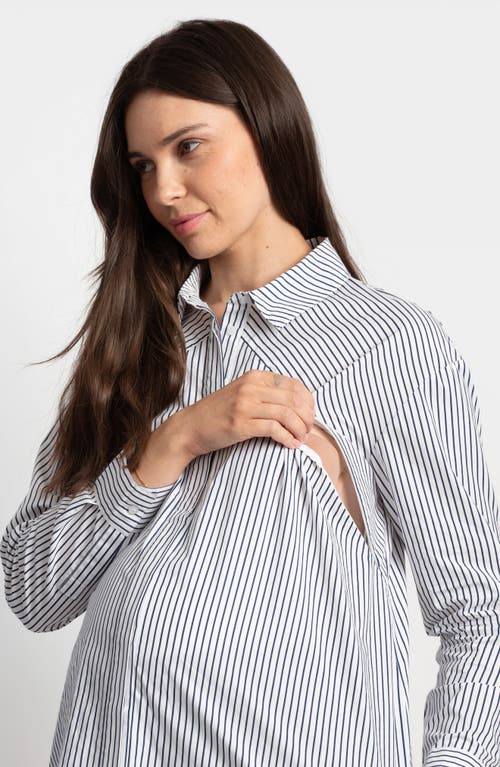 Shop Seraphine Pinstripe Maternity/nursing Button-up Shirt In White