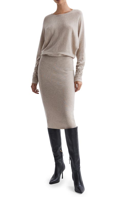 Reiss Leila Long Sleeve Blouson Knit Dress Neutral at Nordstrom,