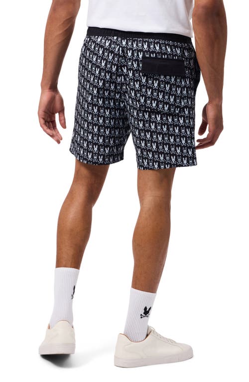 Psycho Bunny Tilden Print Swim Trunks In Black