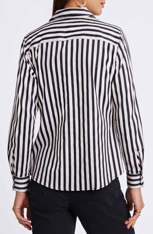 Foxcroft Mary Stripe Long Sleeve Cotton Sateen Button-up Shirt In Silver Birch Stripe/black
