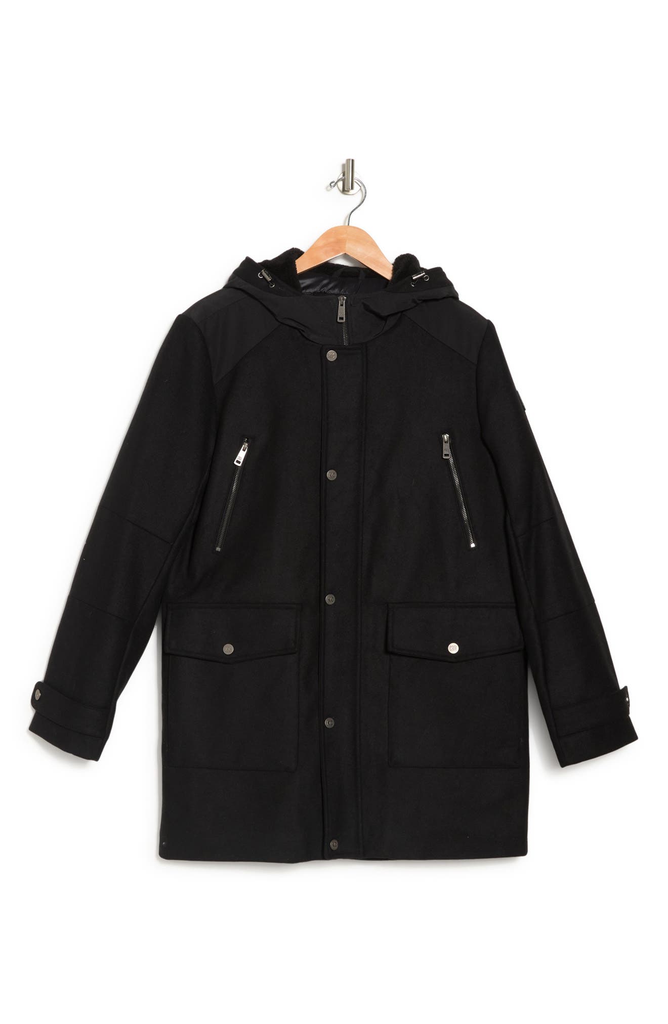 kenneth cole hooded mixed media coat