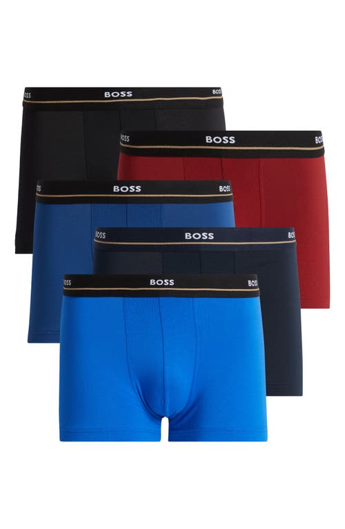 Hugo Assorted 5-pack Power Stretch Cotton Trunks In Black/red/blue