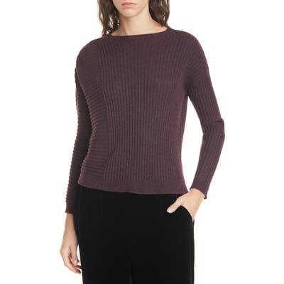 Eileen Fisher Bateau Neck Ribbed Cashmere Sweater, Purple