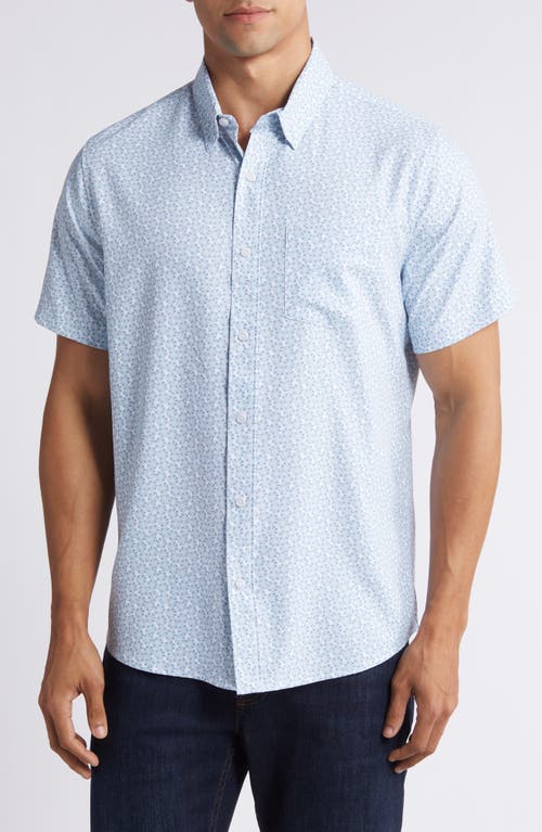 Travismathew Country Mile Short Sleeve Button-up Shirt In White/blue