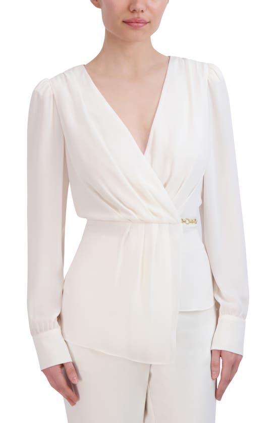 BCBGMAXAZRIA BCBG SURPLICE V-NECK ASYMMETRIC BLOUSE