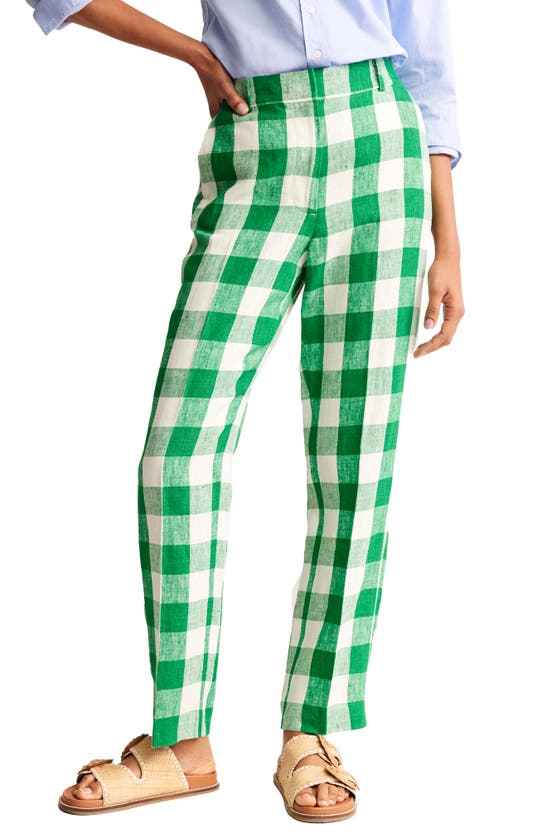 Shop Boden Kew Linen Pants In Green Gingham