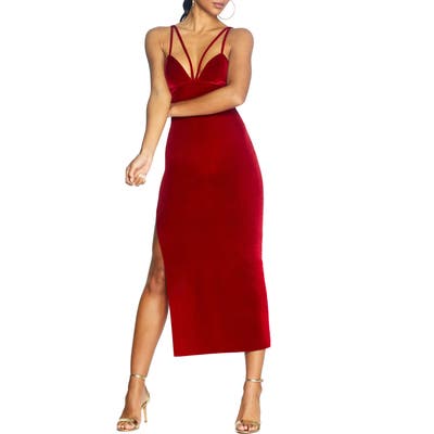 Cosmopolitan Dress The Population Amber Side Slit Velvet Dress, Red