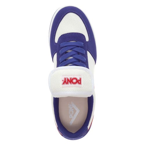 Pony Mens Linebacker Archive Genuine Leather And Mesh Premium Lace Up Athletic Sneaker Shoe In White/blue/red