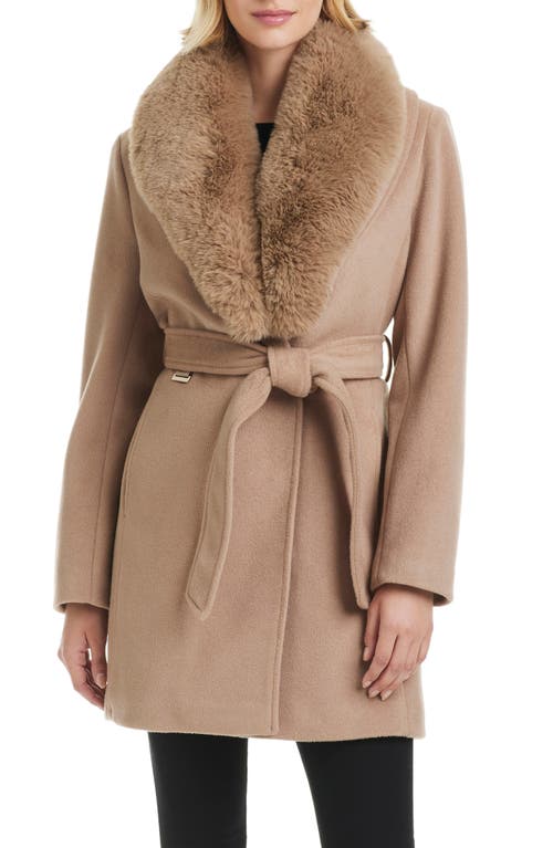 Shop Vince Camuto Wrap Coat With Removable Faux Fur Collar In French Beige