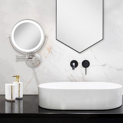 Zadro Glamour Lighted Wall Mounted Makeup Mirror With 5x Magnification In Satin Nickel