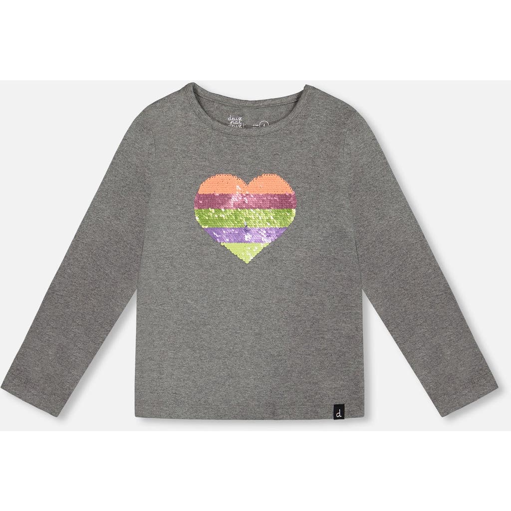 Deux Par Deux Girl's Long Sleeve T-shirt Dark Grey In Med Grey Mix