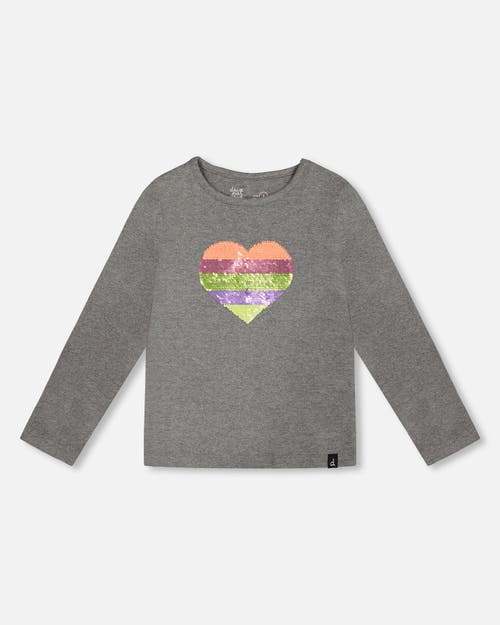 Shop Deux Par Deux Little Girl's Long Sleeve T-shirt Dark Grey In Med Grey Mix