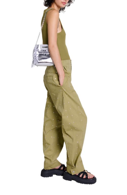 Shop Maje Studded Baggy Trousers In Khaki