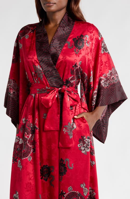 Shop Natori Imperial Dragon Satin Robe In Red