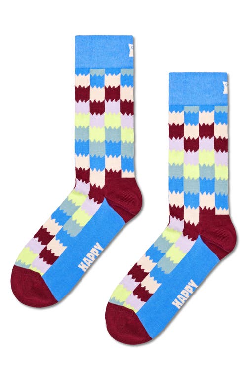 Shop Happy Socks Dizzy Check Cotton Blend Crew Socks In Blue