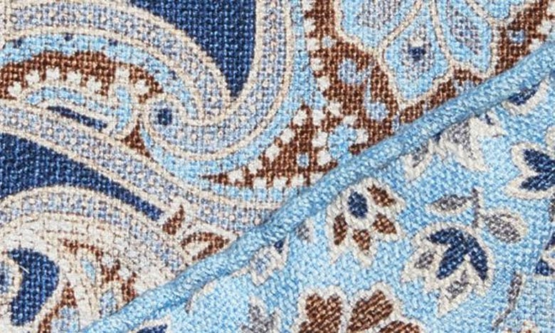 Shop Edward Armah Paisley & Floral Prints Reversible Silk Pocket Square In Lite Blue