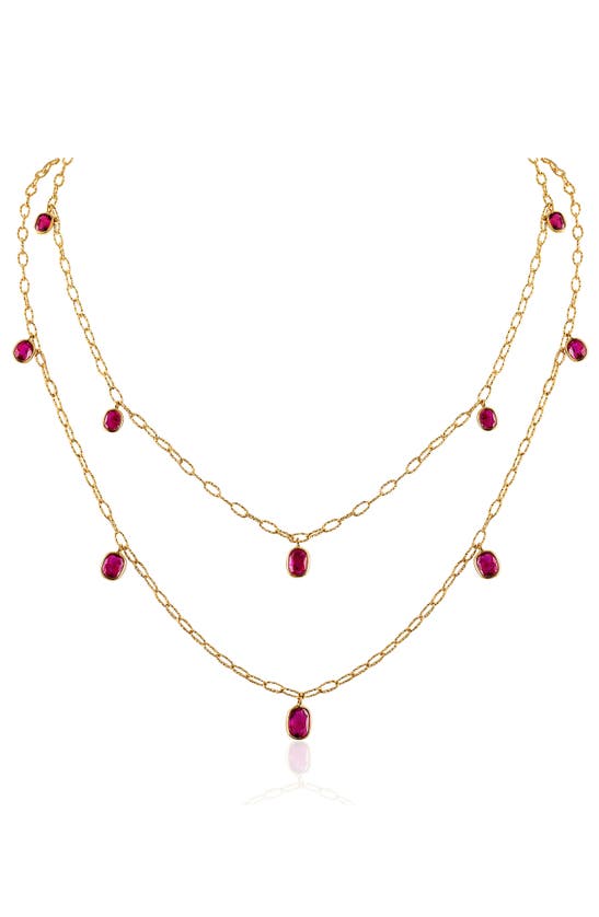 Mindi Mond Ruby Tinsel Charm Chain Necklace In Yellow Gold/ Ruby