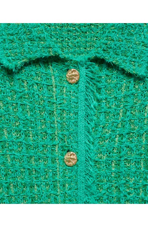 Mango Pocket Tweed Cardigan Pastel Green In Green
