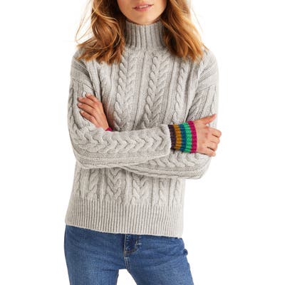 Boden Winifred Cable Stripe Sparkle Cuff Wool, Cotton & Alpaca Blend Sweater, Grey