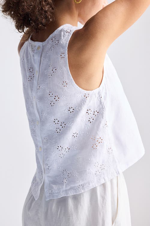 Reistor Button Back Embroidered Crop Top In Coconut White
