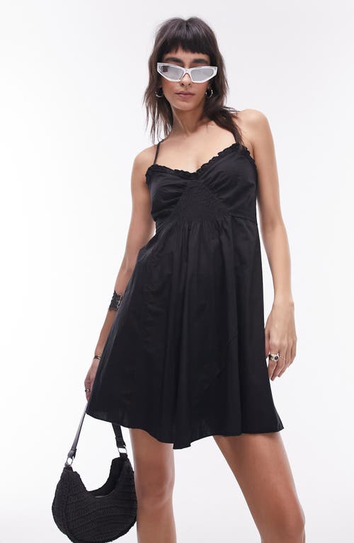 Shop Topshop Ruffle Trim Cotton Minidress In Black